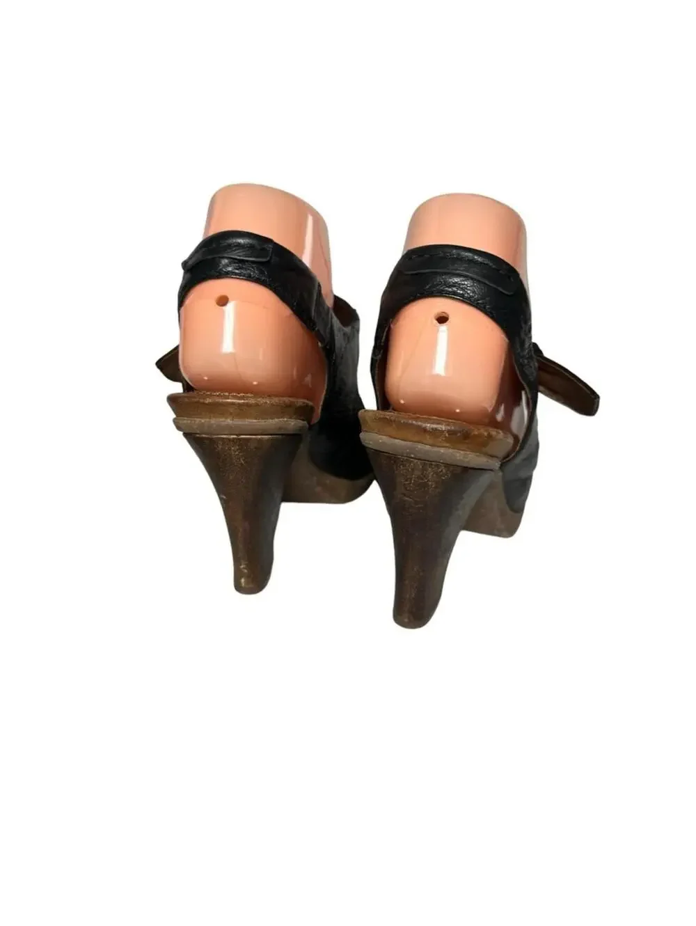 Naya Arvada Black Leather Slingback Peep-Toe Heels Sandals Size 8 M